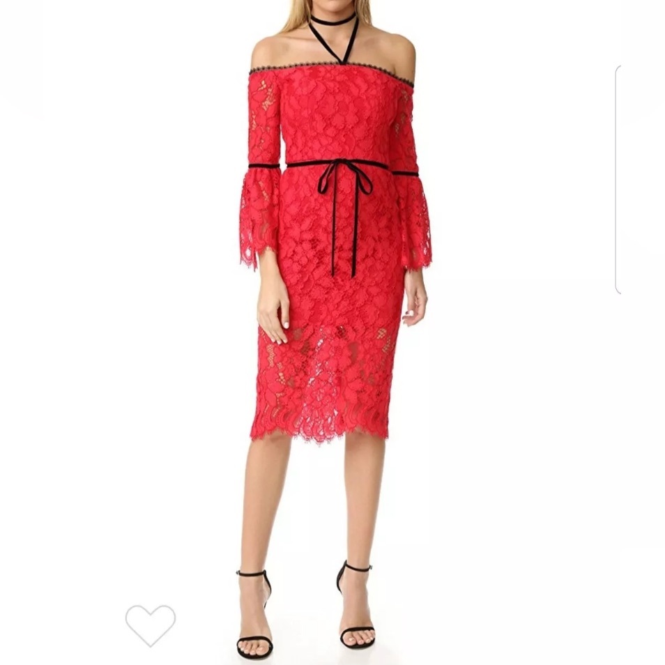 Alexis Odette Dress Size M Nwt Originally $695 Red Lace Velvet Ribbon Detail